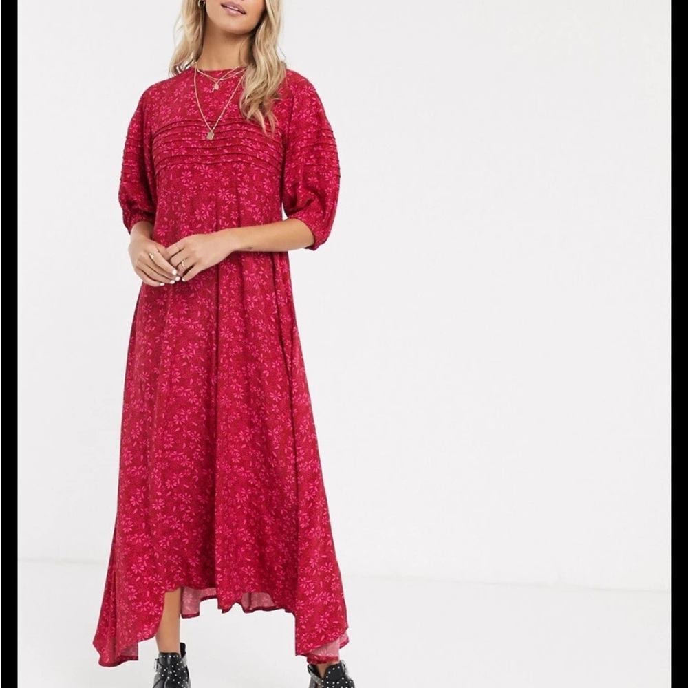 Free People Red and Pink Floral Dress